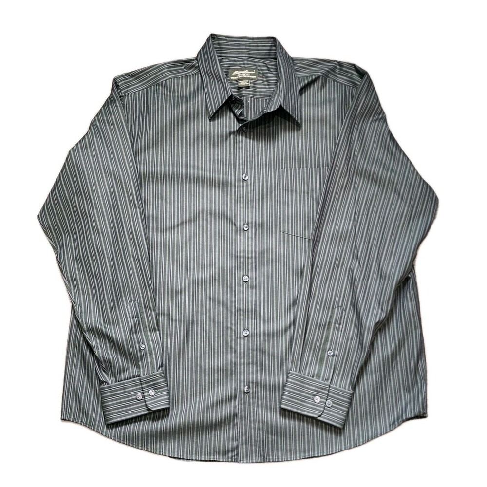 Eddie Bauer Men’s Button Up Shirt XL Classic Fit Green Stripe Long Sleeve